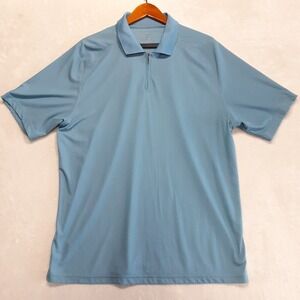 Via Europa Mens 1/4 Zip Polo XL Blue Ribbed Textured Performance